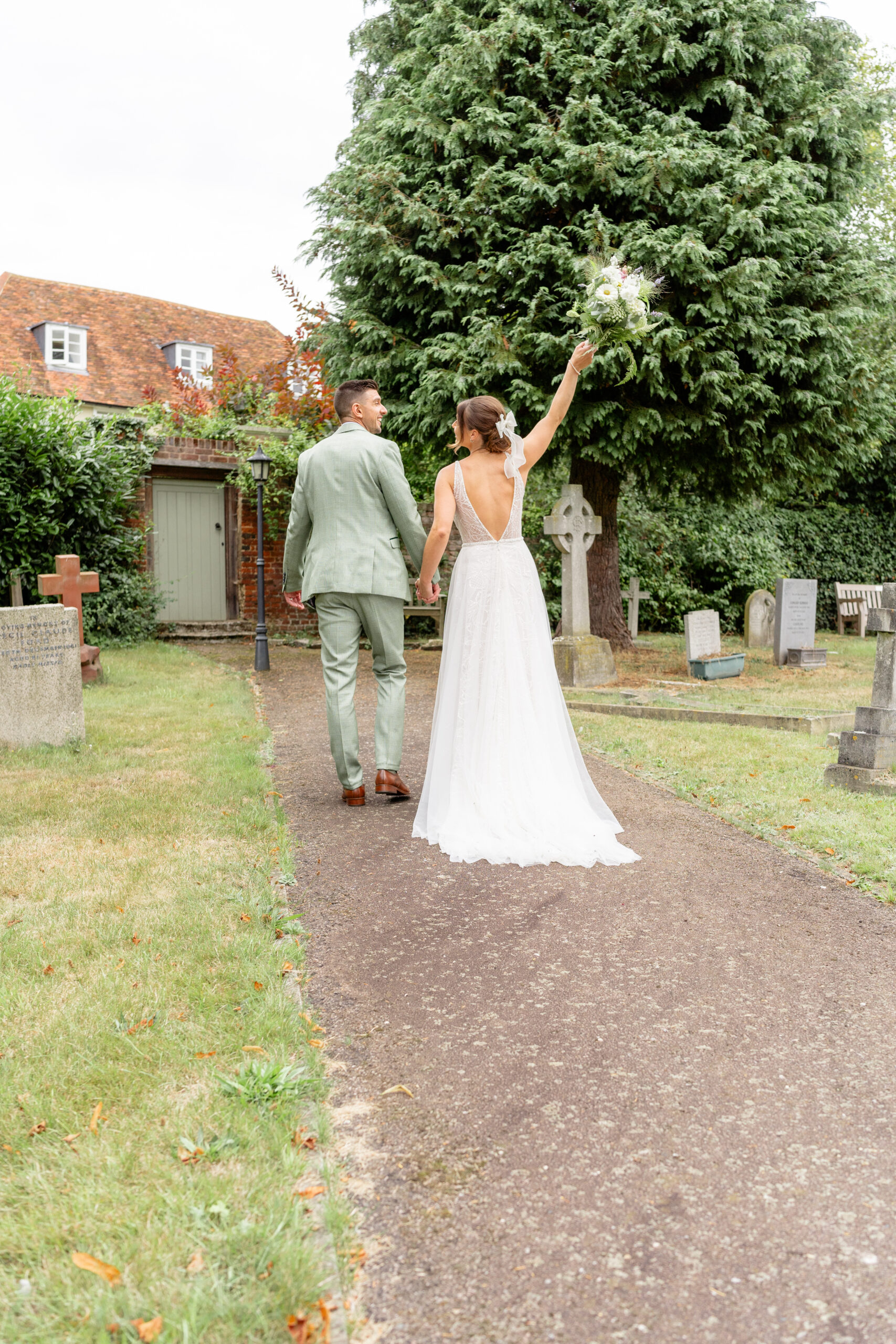 Bride and groom touching foreheads